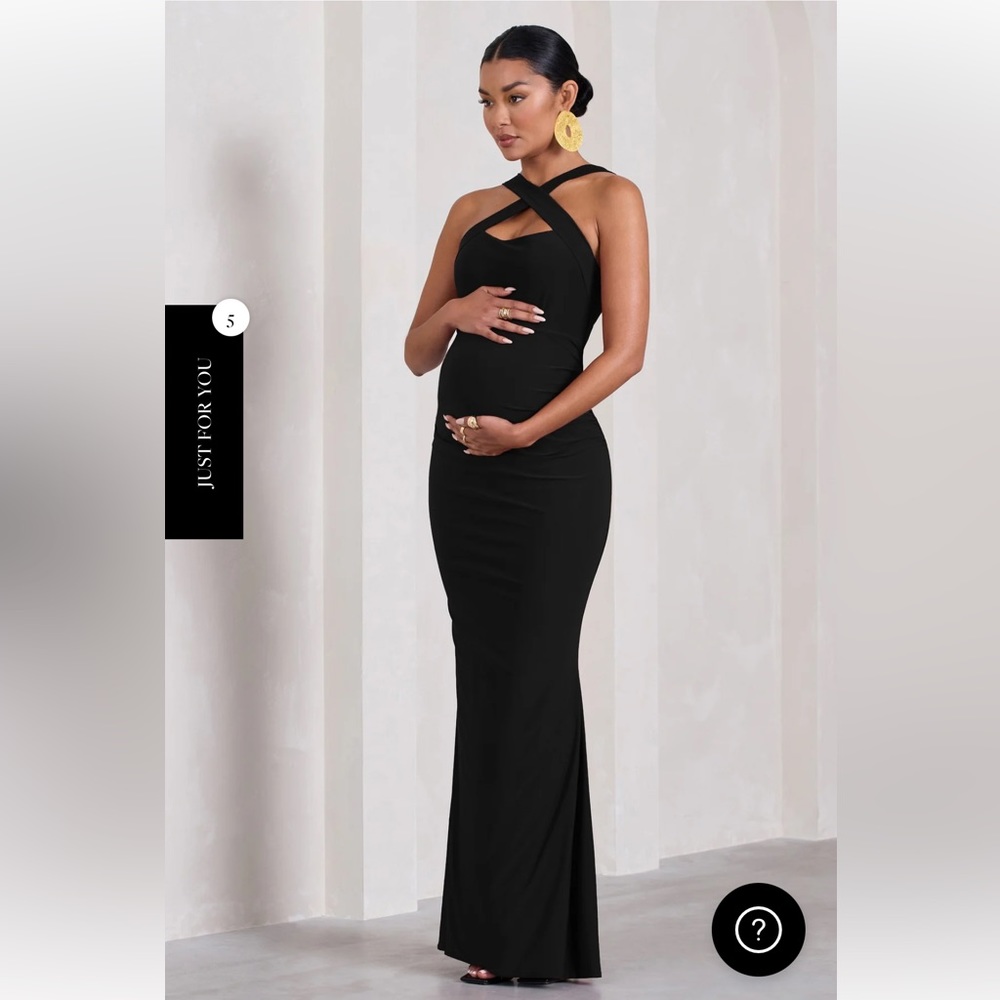 Club L London CROSS MY HEART BLACK SLEEVELESS CROSS-NECK MATERNITY MAXI DRESS